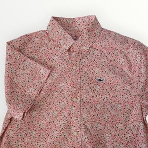 Vineyard Vines Kids Button Down Shirt S 8–10‎ Coral Floral Print Short Sleeves
